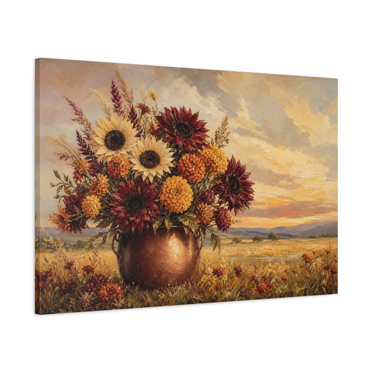 Main Mockup. Floral Floral Bouquet Warm Autumnal Floral shown as stretched canvas wall art