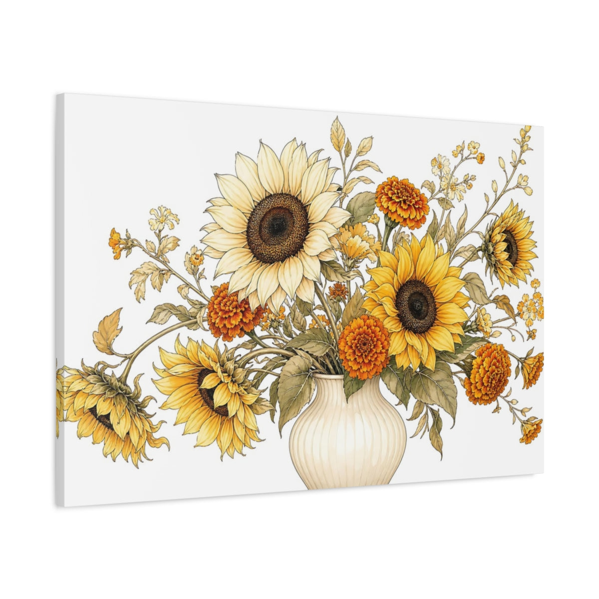 Main Mockup. Floral Floral Bouquet Yellow Orange Flowers shown as stretched canvas wall art