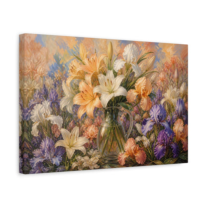 Side Mockup 4. Floral Flower Arrangement Colorful Flower Bouquet shown as stretched canvas wall art