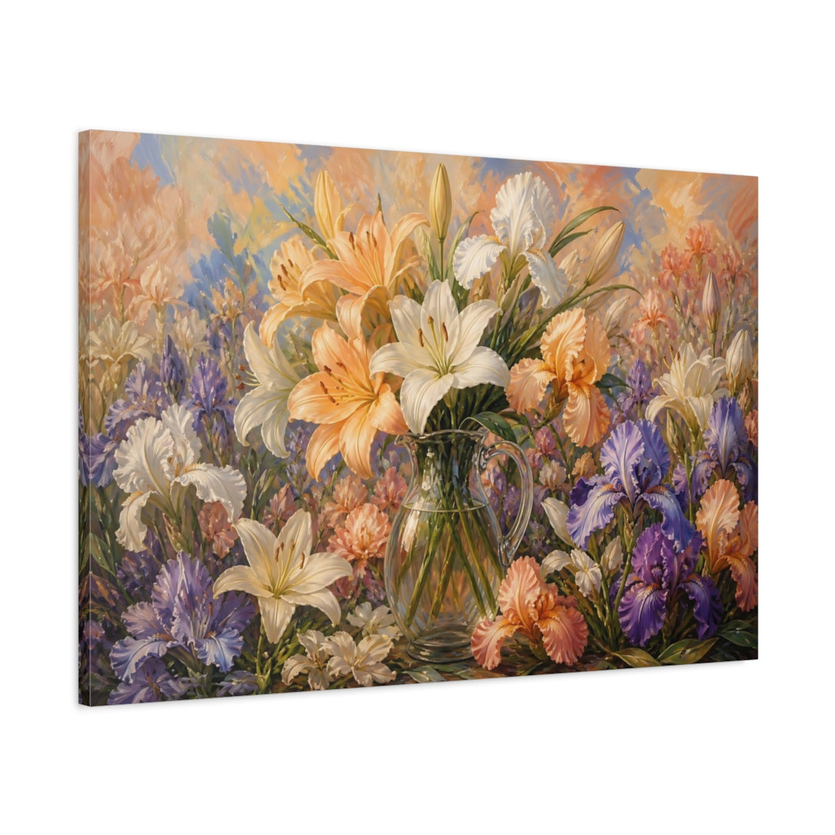 Main Mockup. Floral Flower Arrangement Colorful Flower Bouquet shown as stretched canvas wall art