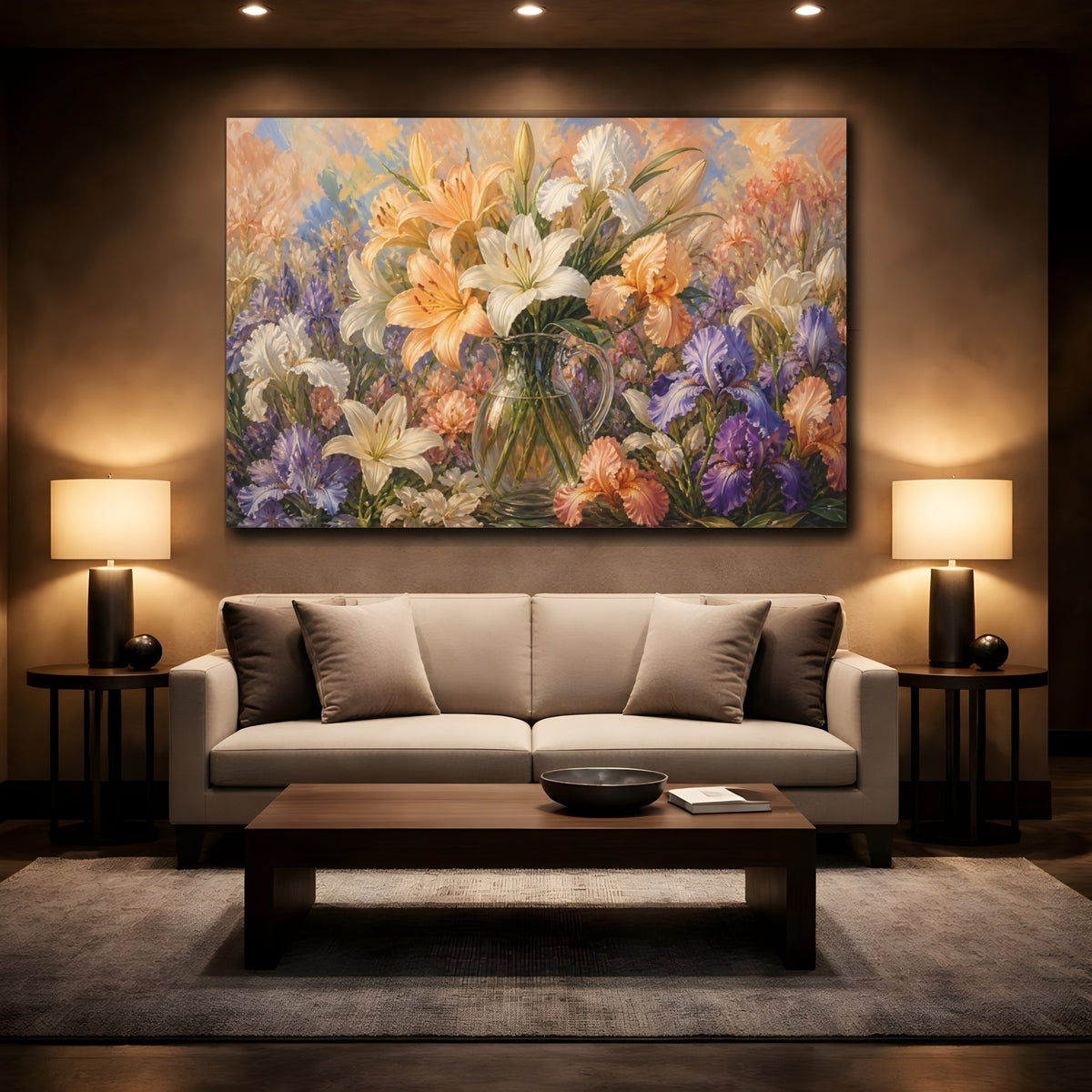 Mockup 2. Floral Flower Arrangement Colorful Flower Bouquet shown as stretched canvas wall art