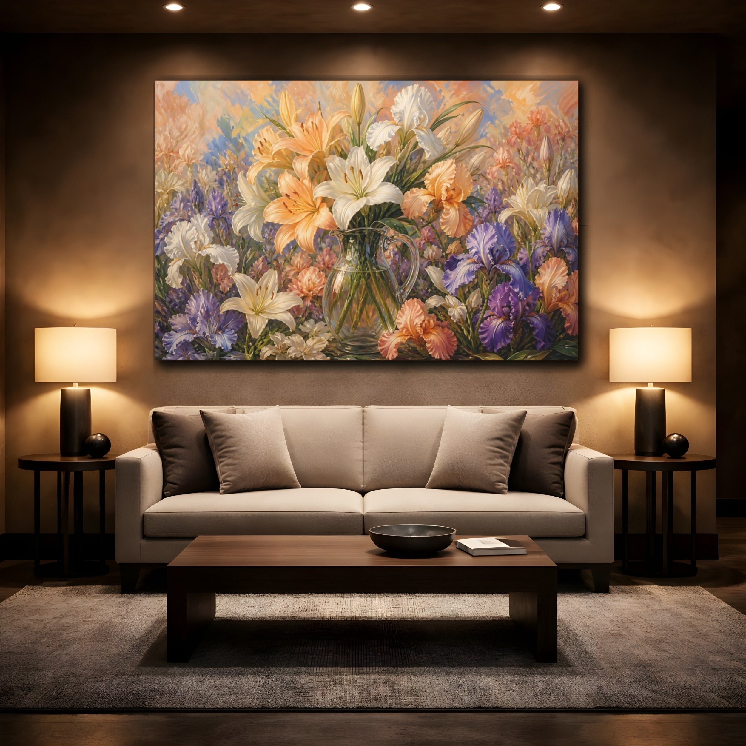 Mockup 2. Floral Flower Arrangement Colorful Flower Bouquet shown as stretched canvas wall art