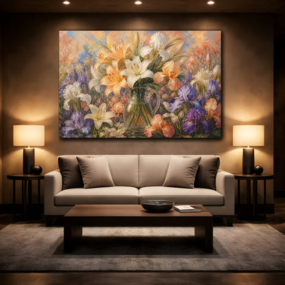 Mockup 2. Floral Flower Arrangement Colorful Flower Bouquet shown as stretched canvas wall art