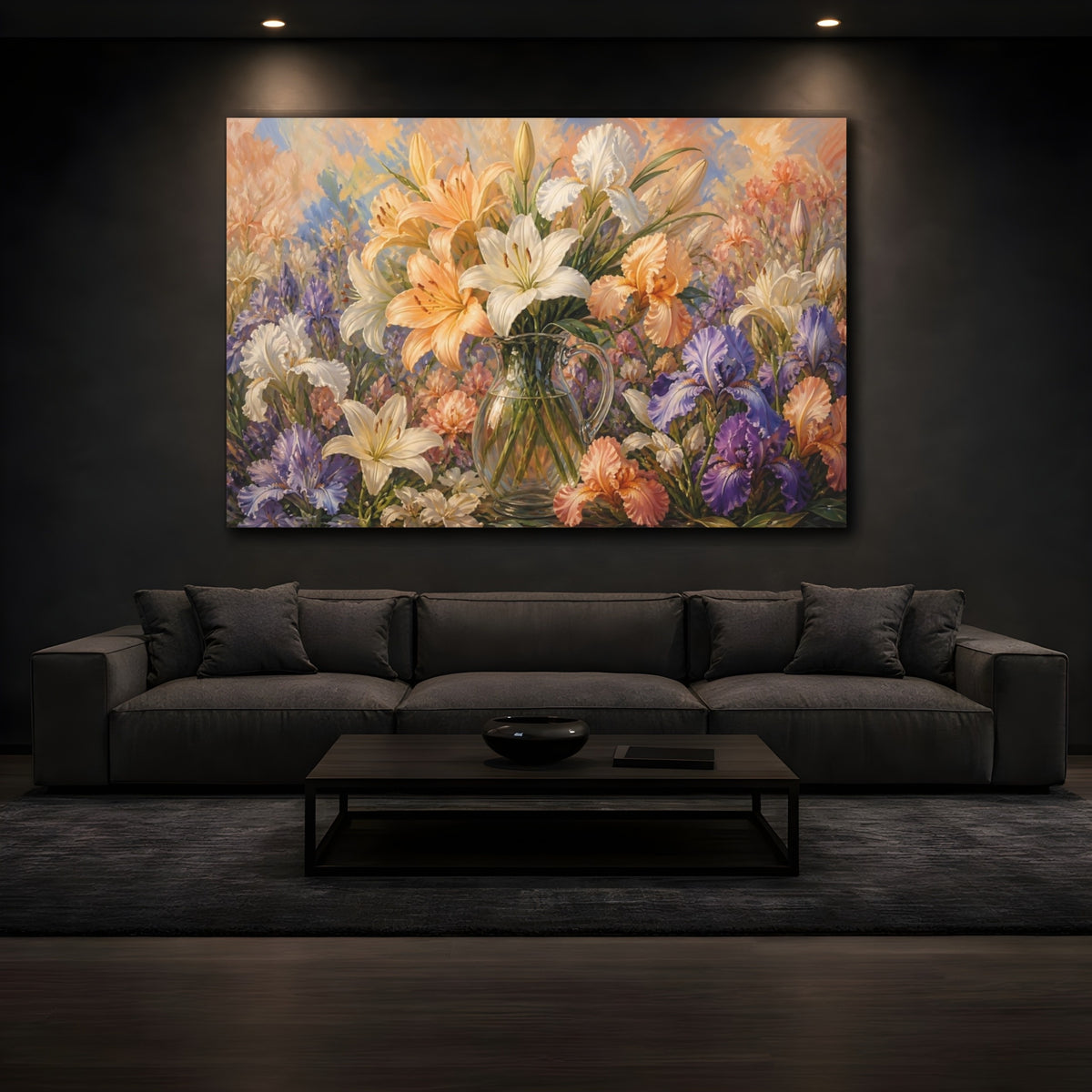 Mockup 3. Floral Flower Arrangement Colorful Flower Bouquet shown as stretched canvas wall art