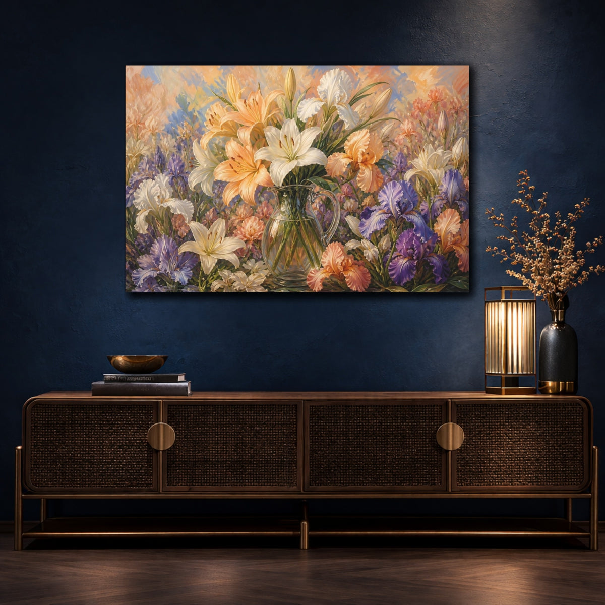 Mockup 4. Floral Flower Arrangement Colorful Flower Bouquet shown as stretched canvas wall art