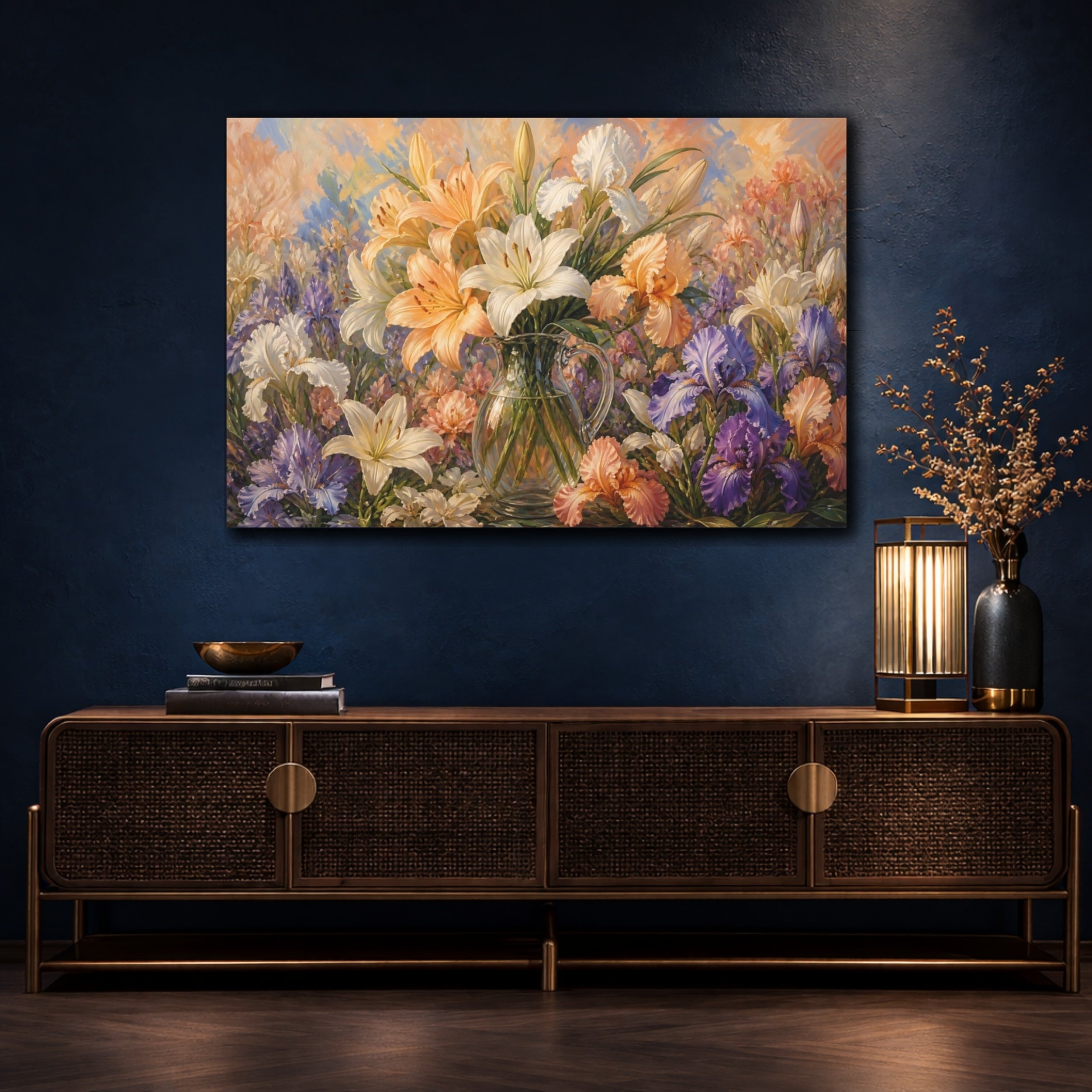Mockup 4. Floral Flower Arrangement Colorful Flower Bouquet shown as stretched canvas wall art