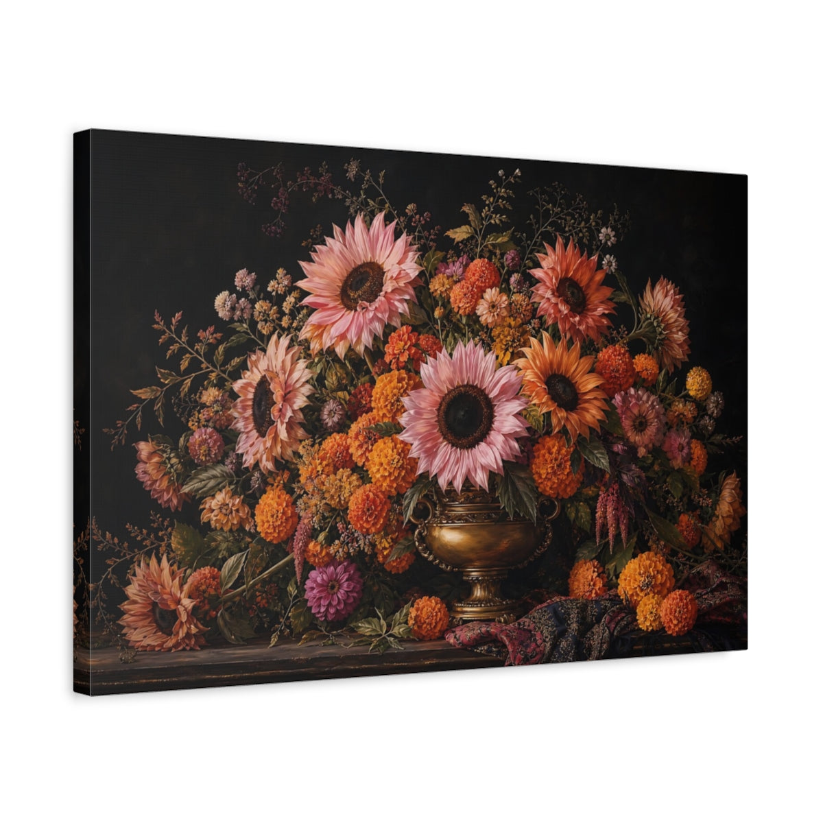 Side Mockup 3. Floral Flower Arrangement Dark Floral Arrangement shown as stretched canvas wall art
