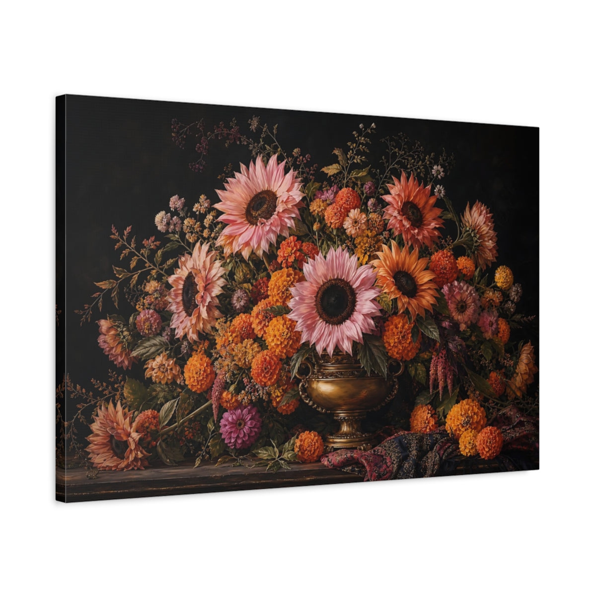 Side Mockup 2. Floral Flower Arrangement Dark Floral Arrangement shown as stretched canvas wall art