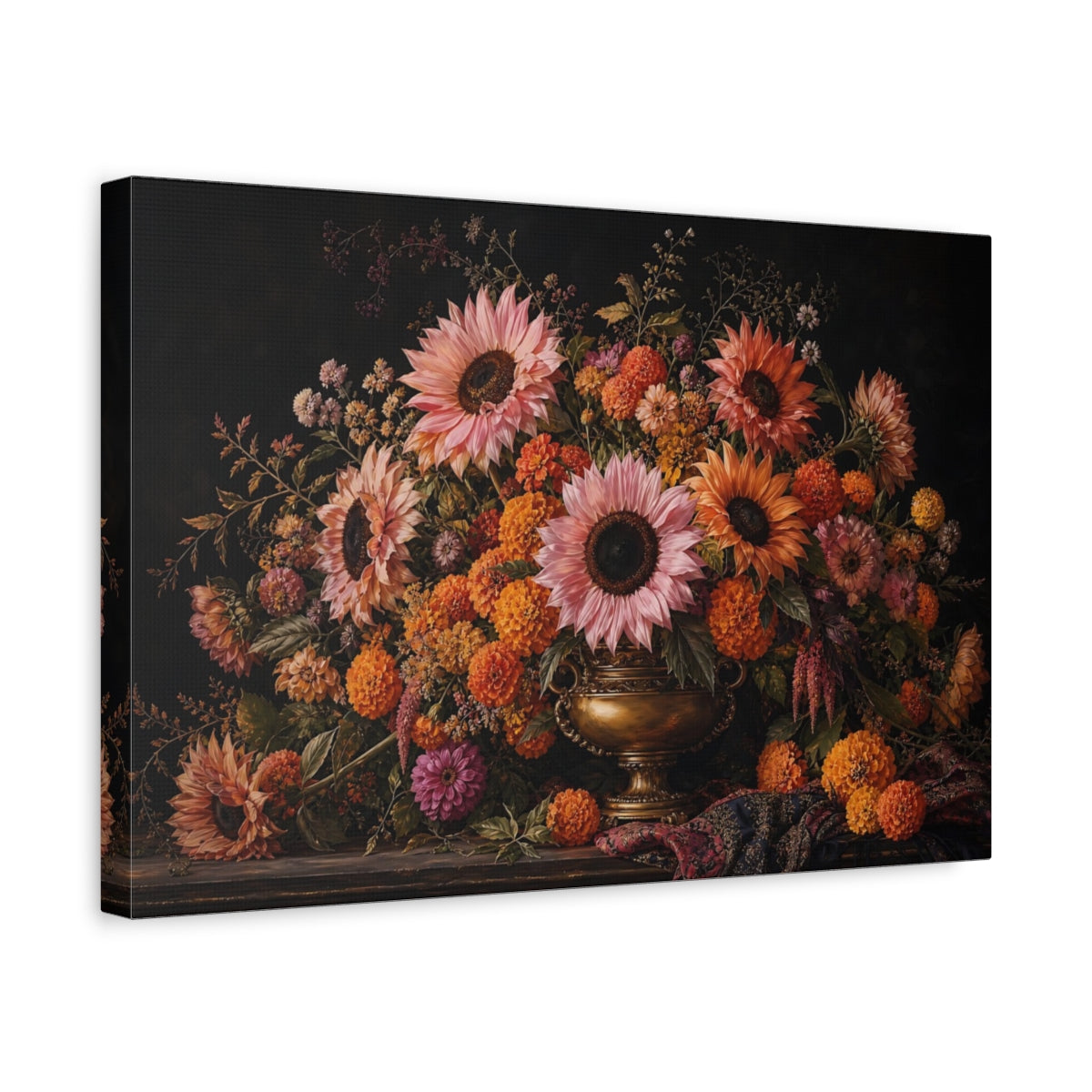 Side Mockup 4. Floral Flower Arrangement Dark Floral Arrangement shown as stretched canvas wall art