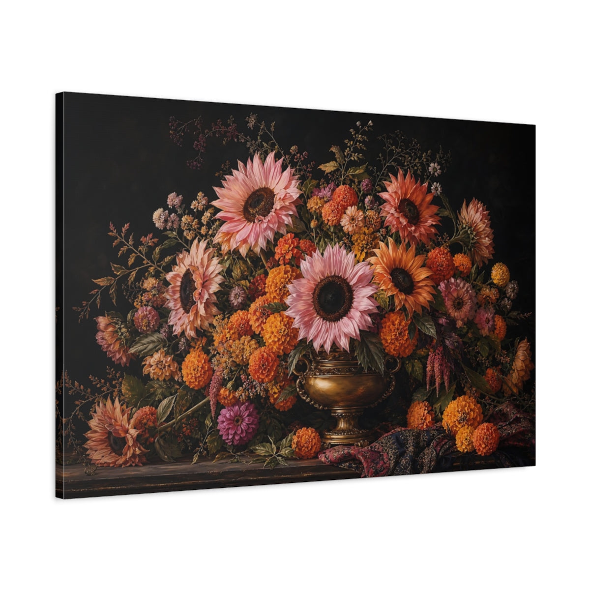 Main Mockup. Floral Flower Arrangement Dark Floral Arrangement shown as stretched canvas wall art