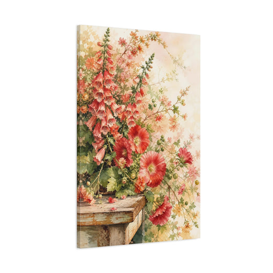 Main Mockup. Floral Flower Arrangement Pink And Green Floral shown as stretched canvas wall art