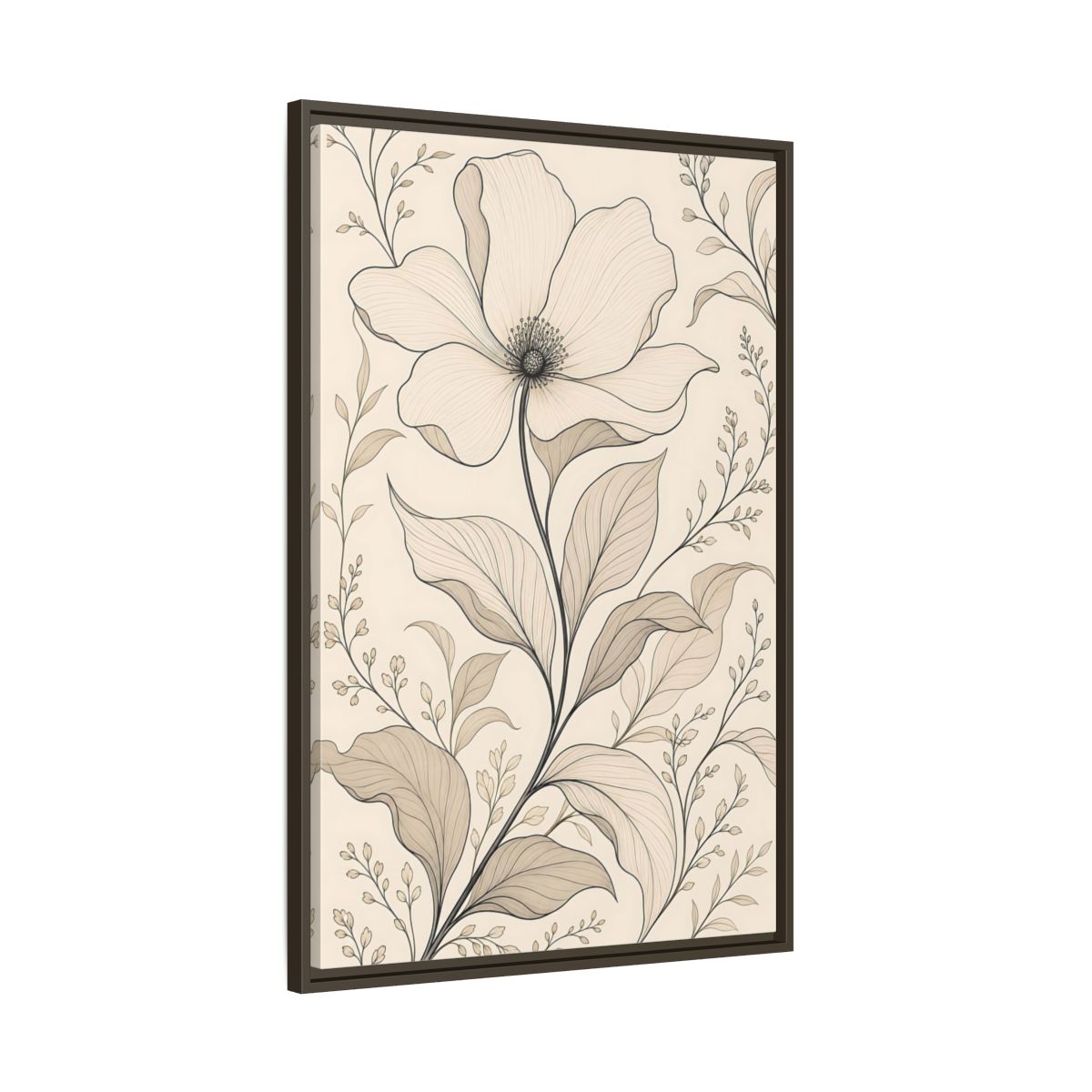 Main Mockup. Floral Flower Beige Floral shown as stretched canvas wall art