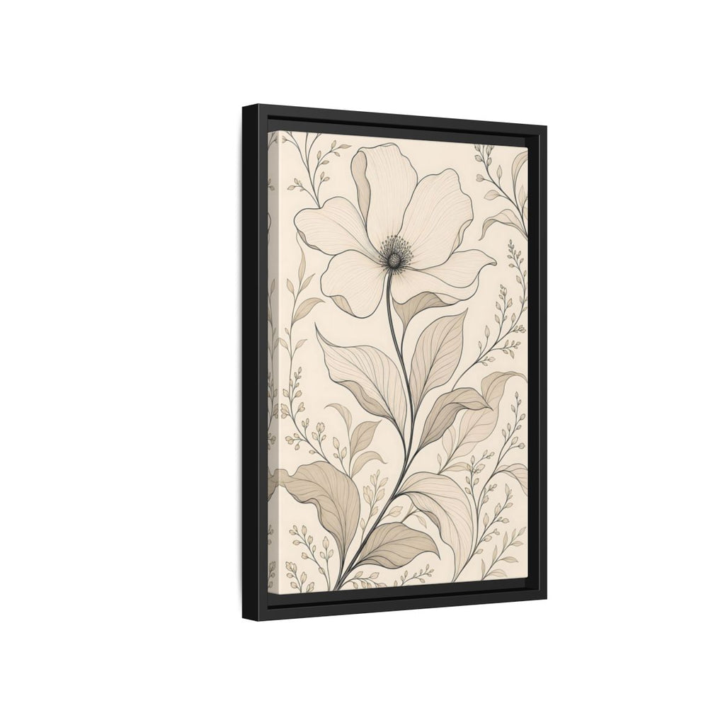 Side Mockup 6. Floral Flower Beige Floral shown as stretched canvas wall art