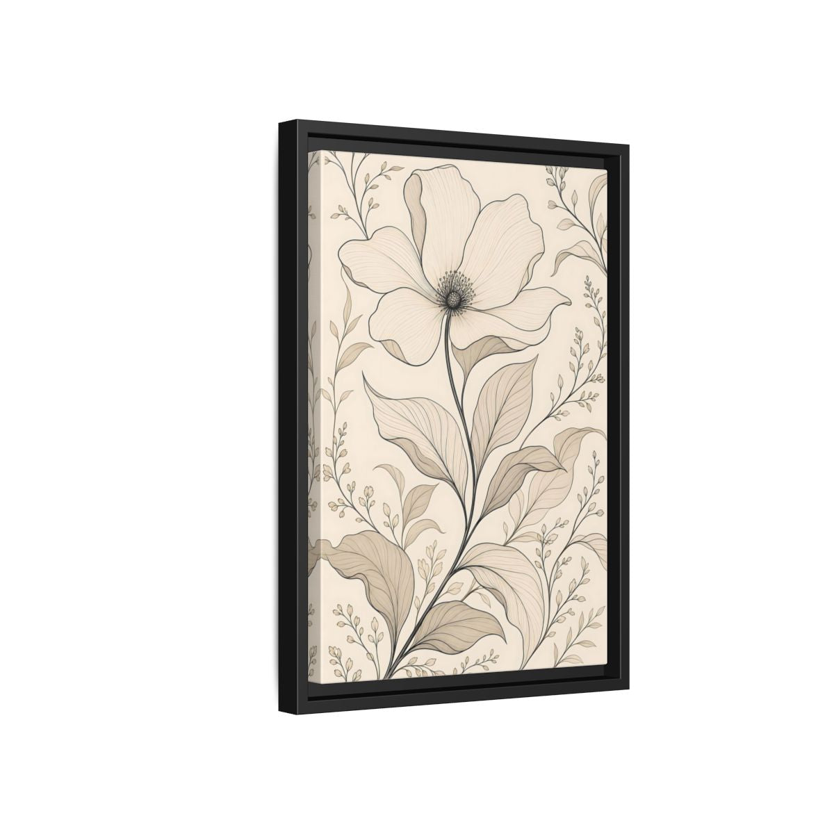 Side Mockup 6. Floral Flower Beige Floral shown as stretched canvas wall art