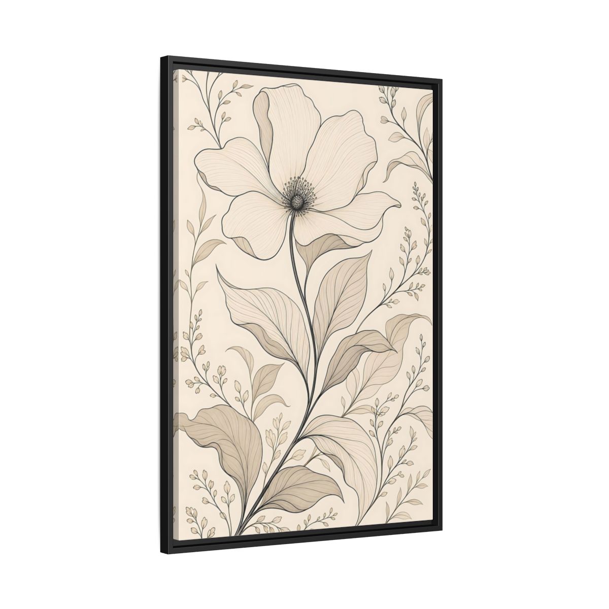 Side Mockup 13. Floral Flower Beige Floral shown as stretched canvas wall art