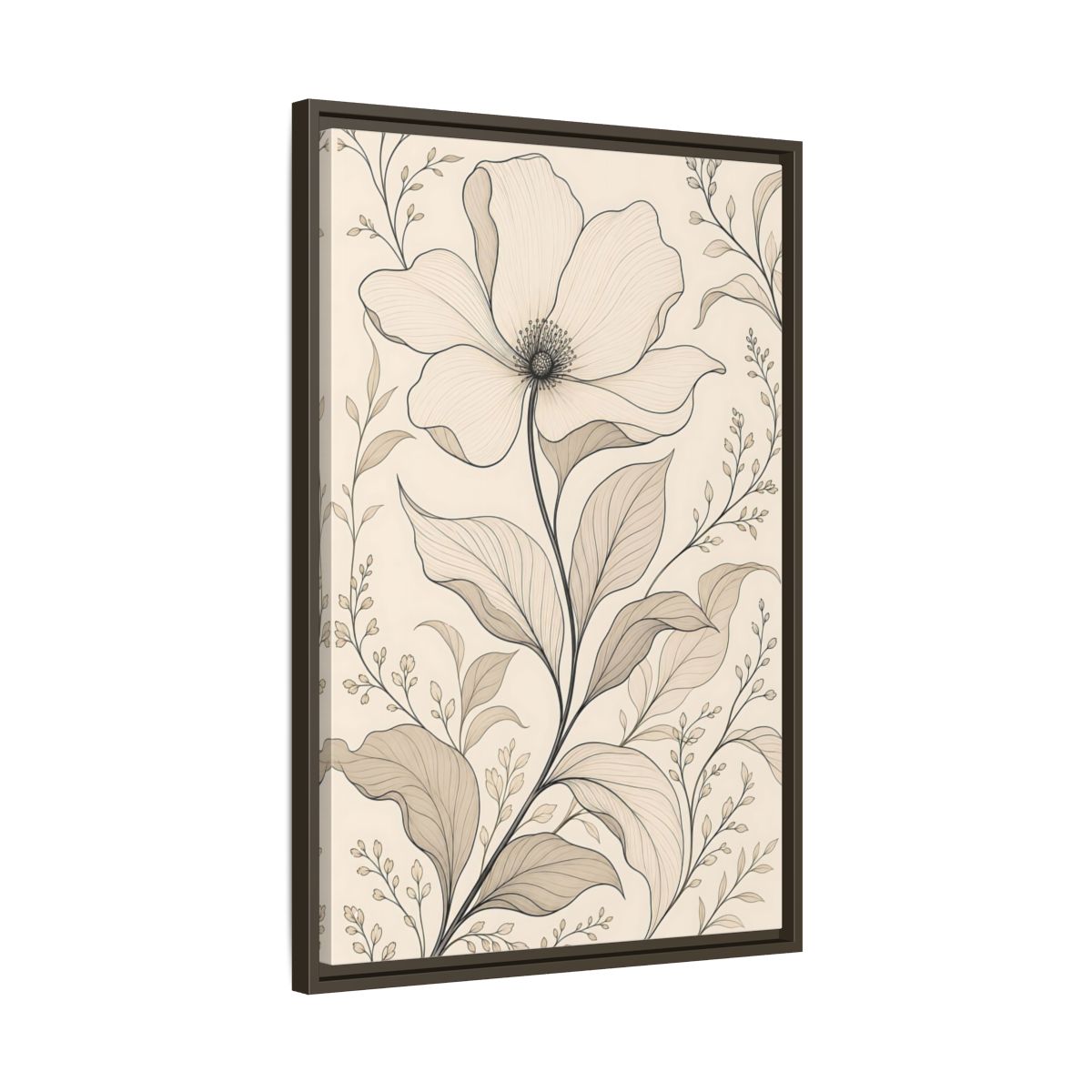 Side Mockup 11. Floral Flower Beige Floral shown as stretched canvas wall art