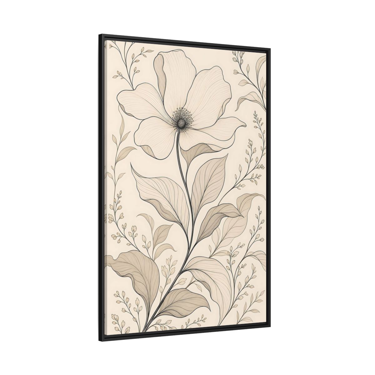 Side Mockup 12. Floral Flower Beige Floral shown as stretched canvas wall art