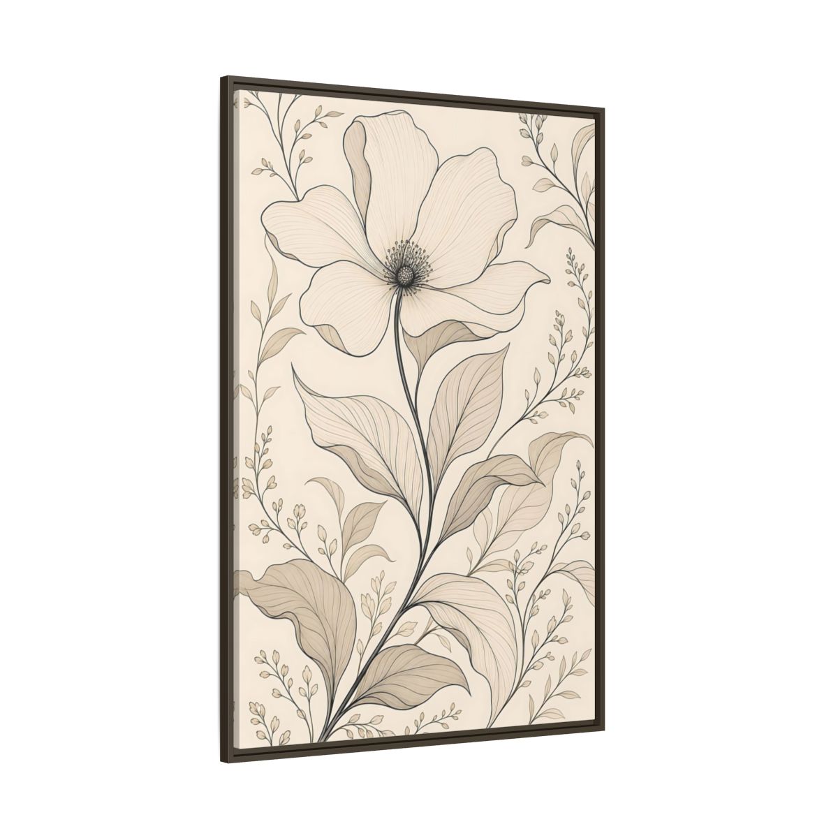 Side Mockup 8. Floral Flower Beige Floral shown as stretched canvas wall art