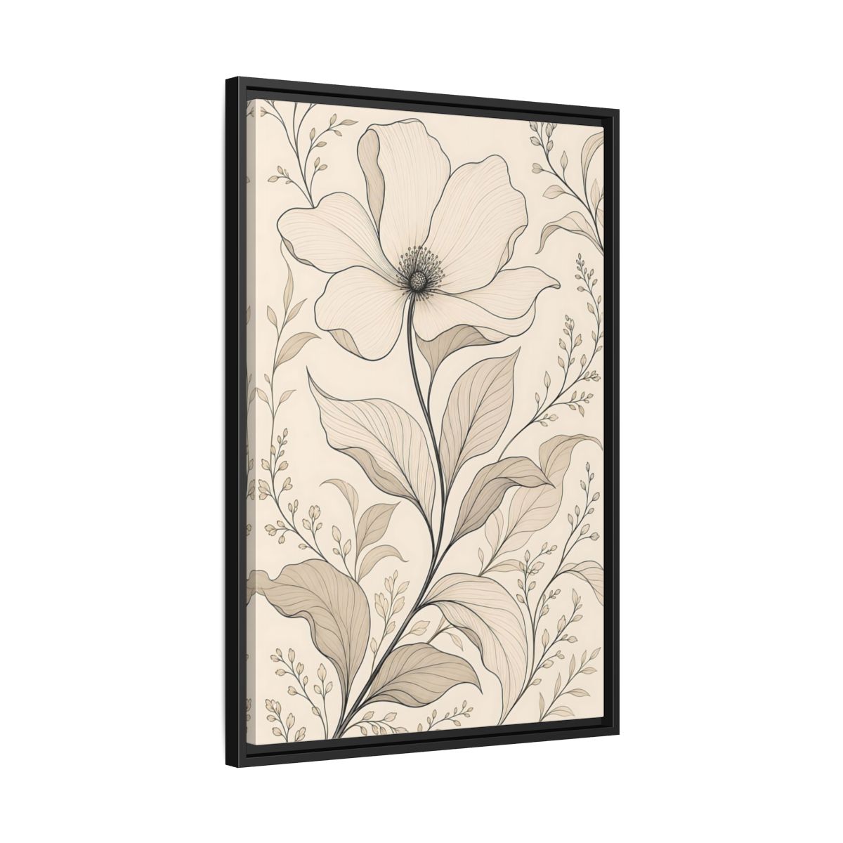 Side Mockup 14. Floral Flower Beige Floral shown as stretched canvas wall art