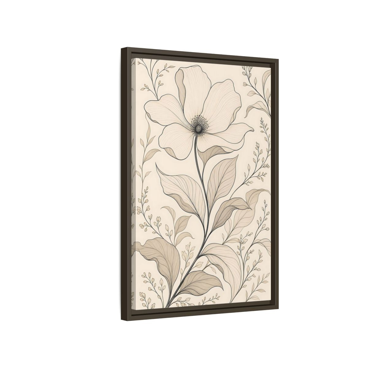 Side Mockup 2. Floral Flower Beige Floral shown as stretched canvas wall art