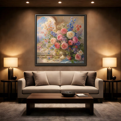 Mockup 2. Floral Flower Bouquet Colorful Floral shown as stretched canvas wall art