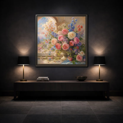 Mockup 3. Floral Flower Bouquet Colorful Floral shown as stretched canvas wall art
