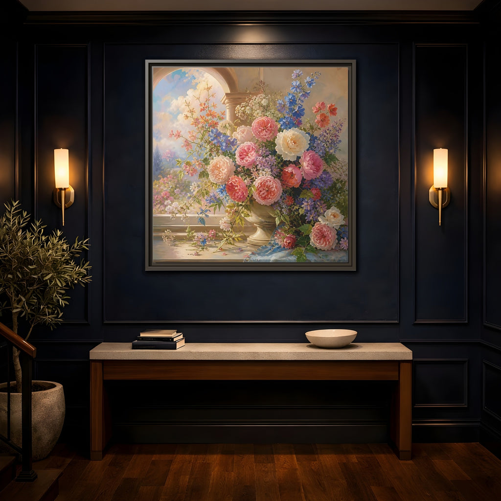 Mockup 4. Floral Flower Bouquet Colorful Floral shown as stretched canvas wall art