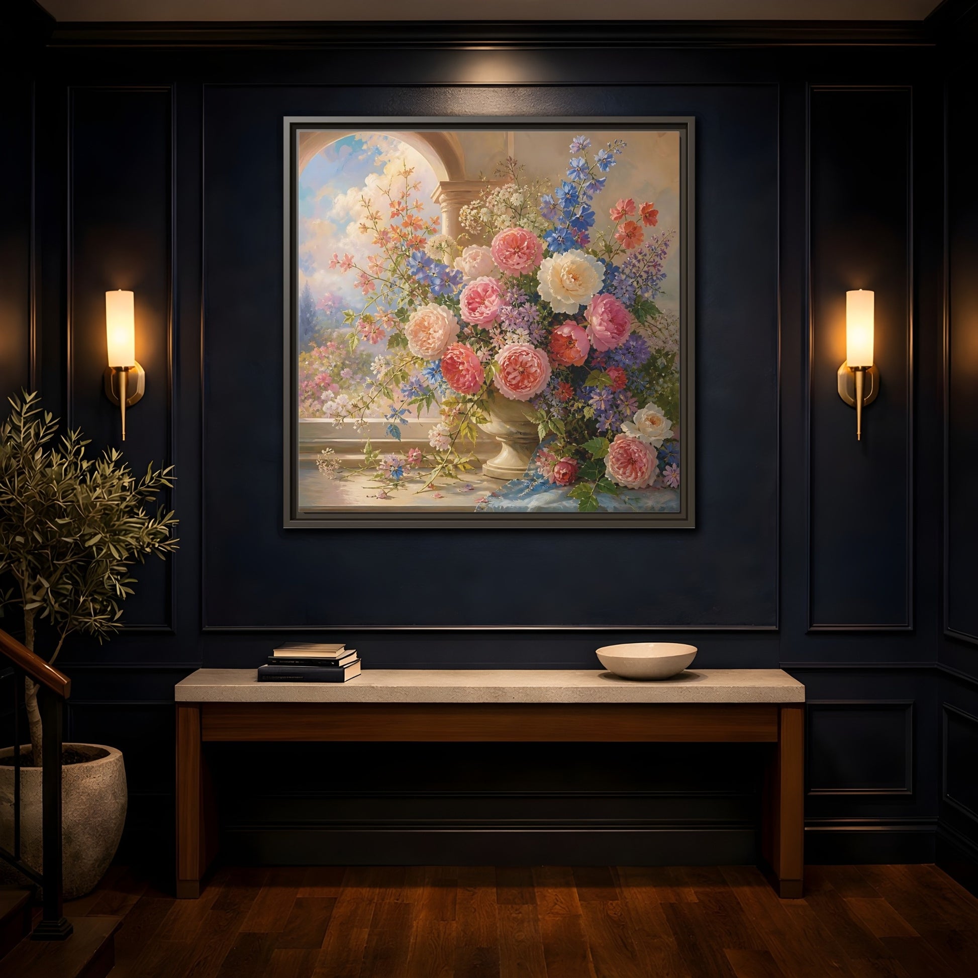 Mockup 4. Floral Flower Bouquet Colorful Floral shown as stretched canvas wall art