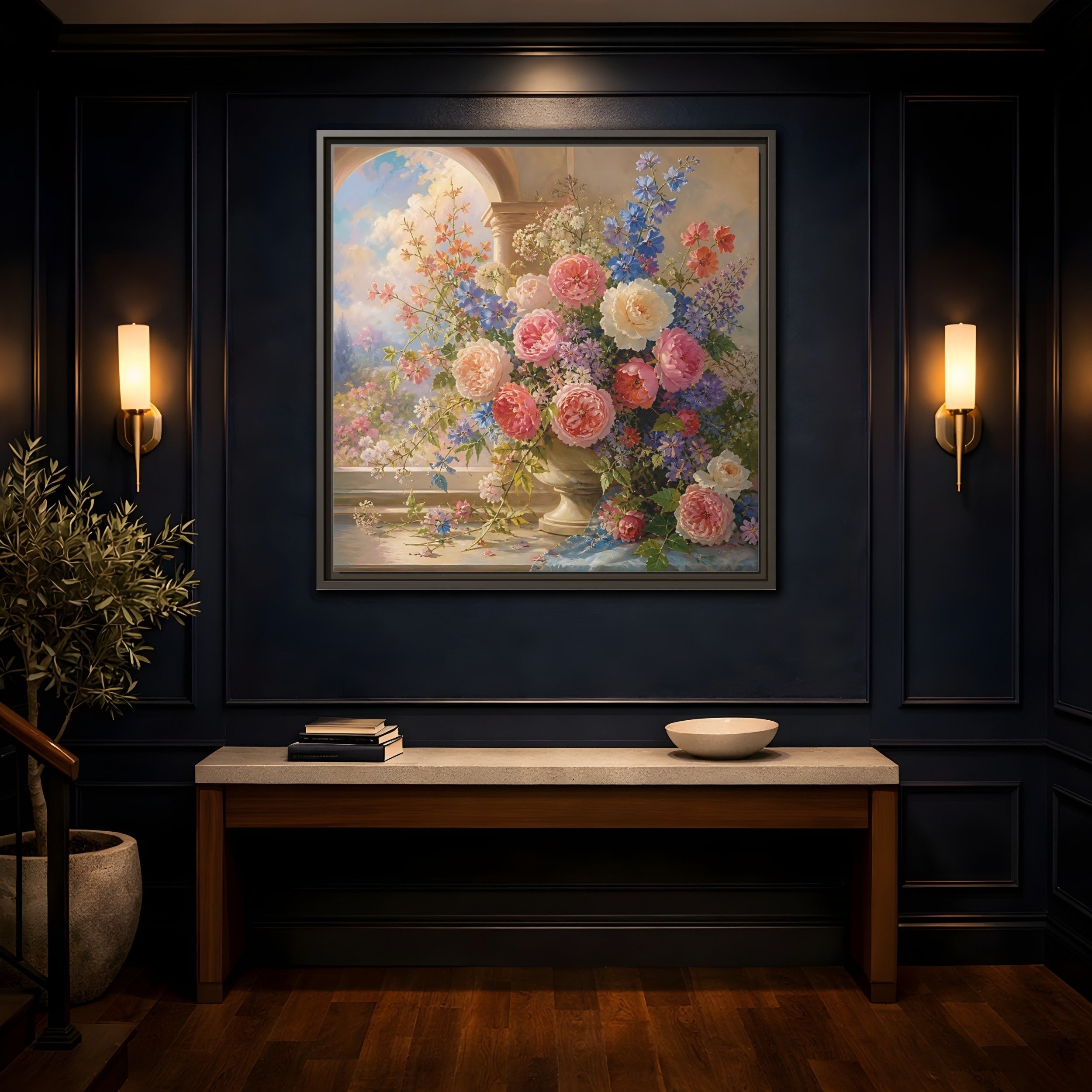 Mockup 4. Floral Flower Bouquet Colorful Floral shown as stretched canvas wall art