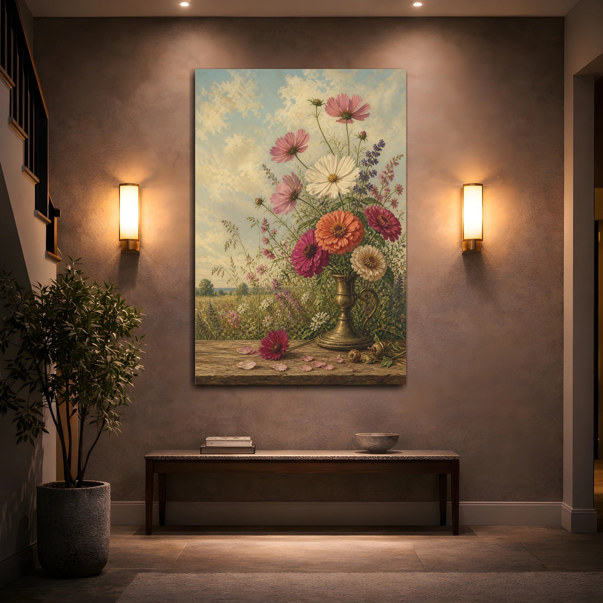 Mockup 2. Floral Flower Bouquet Colorful Floral Still Life shown as stretched canvas wall art