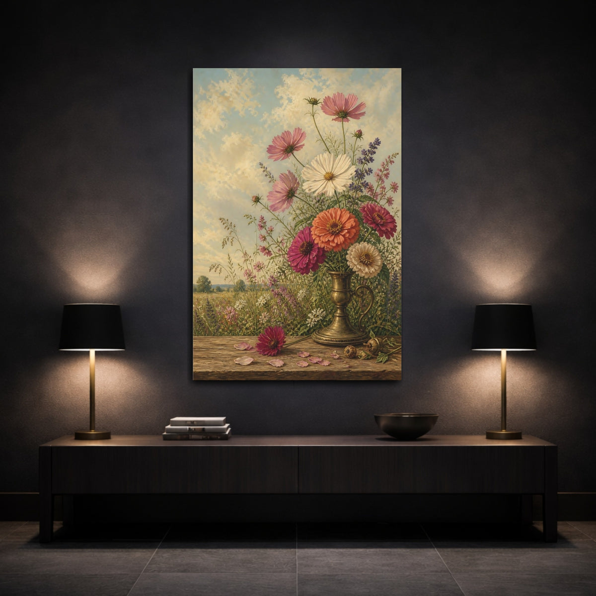 Mockup 3. Floral Flower Bouquet Colorful Floral Still Life shown as stretched canvas wall art