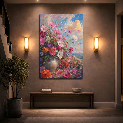 Mockup 2. Floral Flower Bouquet Colorful Floral Vase shown as stretched canvas wall art