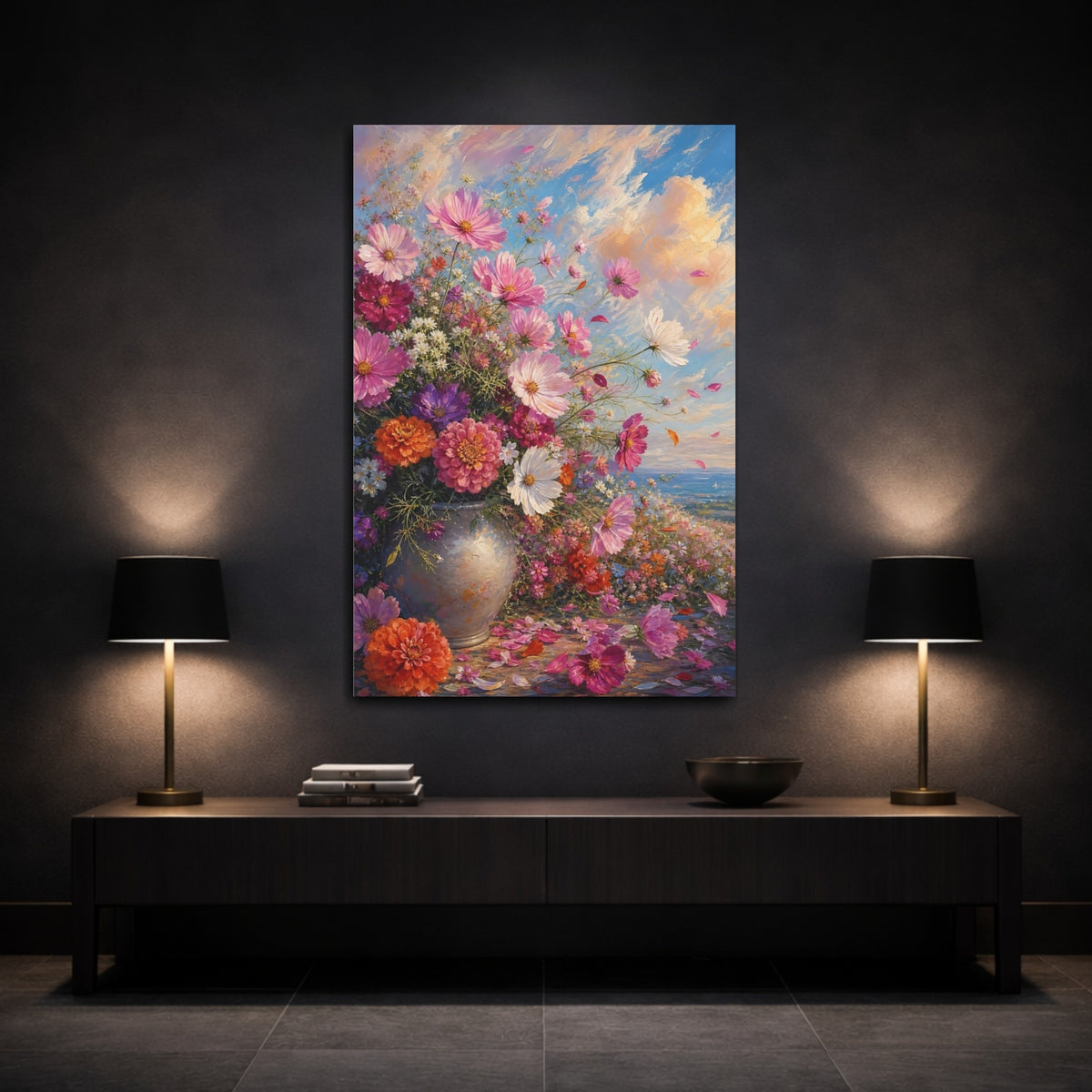 Mockup 3. Floral Flower Bouquet Colorful Floral Vase shown as stretched canvas wall art