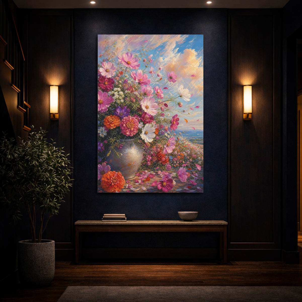 Mockup 4. Floral Flower Bouquet Colorful Floral Vase shown as stretched canvas wall art