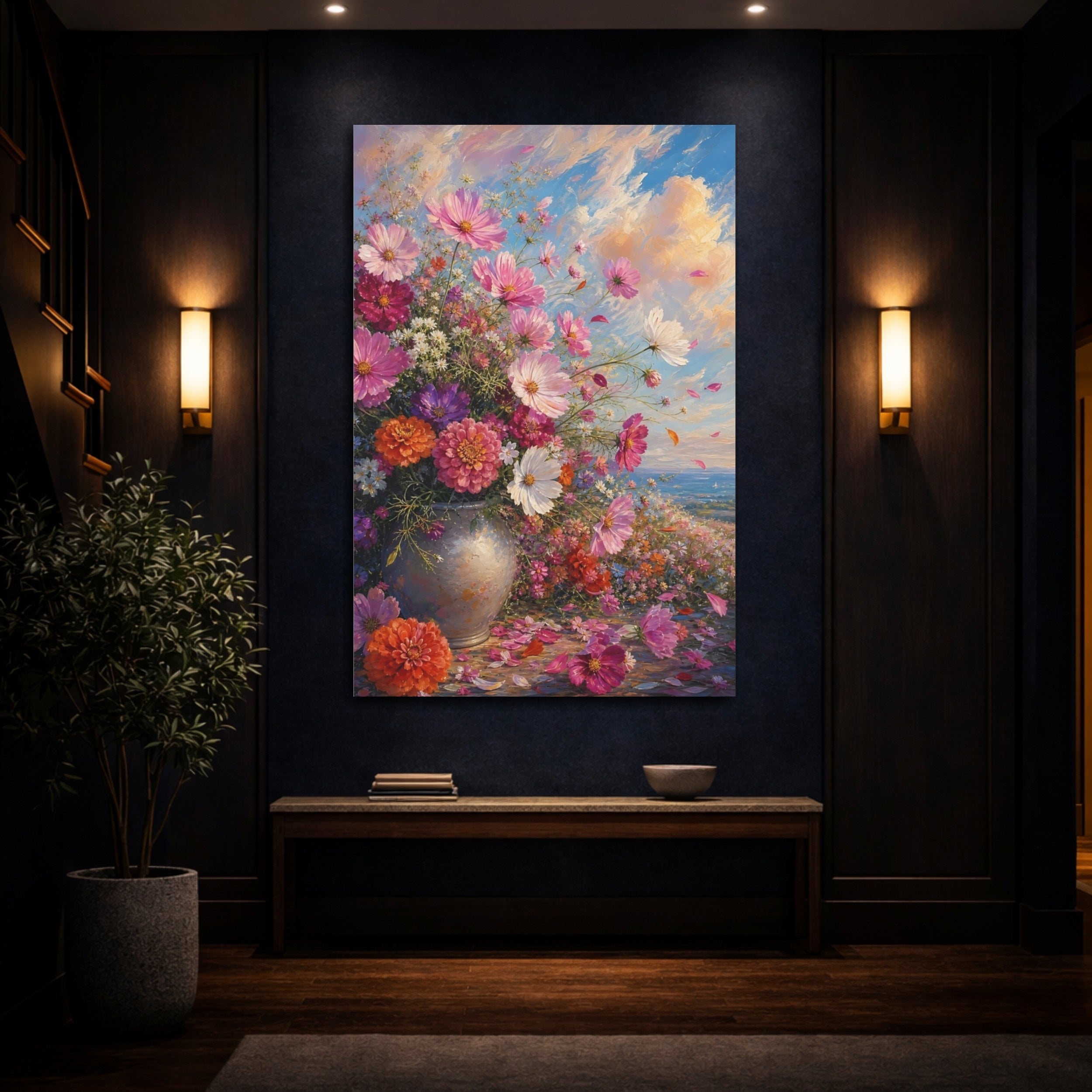 Mockup 4. Floral Flower Bouquet Colorful Floral Vase shown as stretched canvas wall art