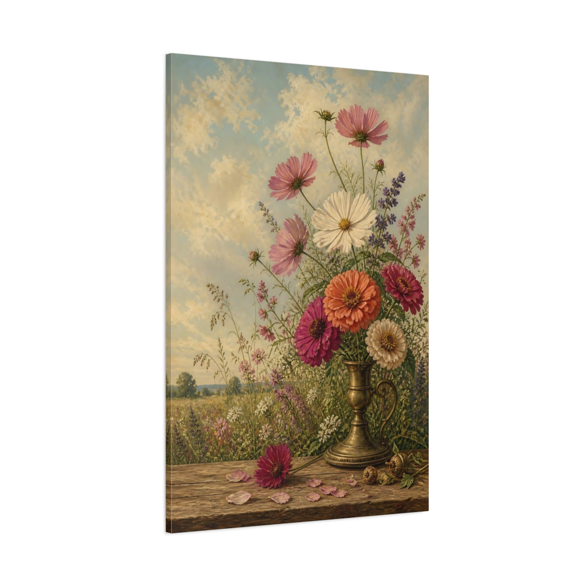 Side Mockup 1. Floral Flower Bouquet Colorful Floral Still Life shown as stretched canvas wall art