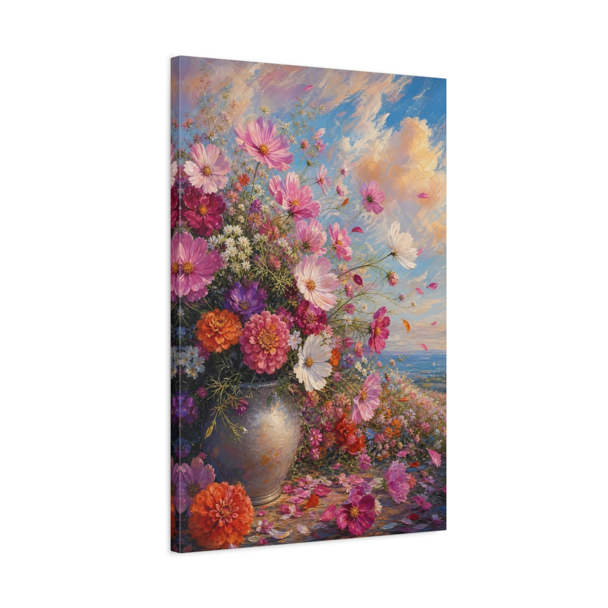 Side Mockup 2. Floral Flower Bouquet Colorful Floral Vase shown as stretched canvas wall art