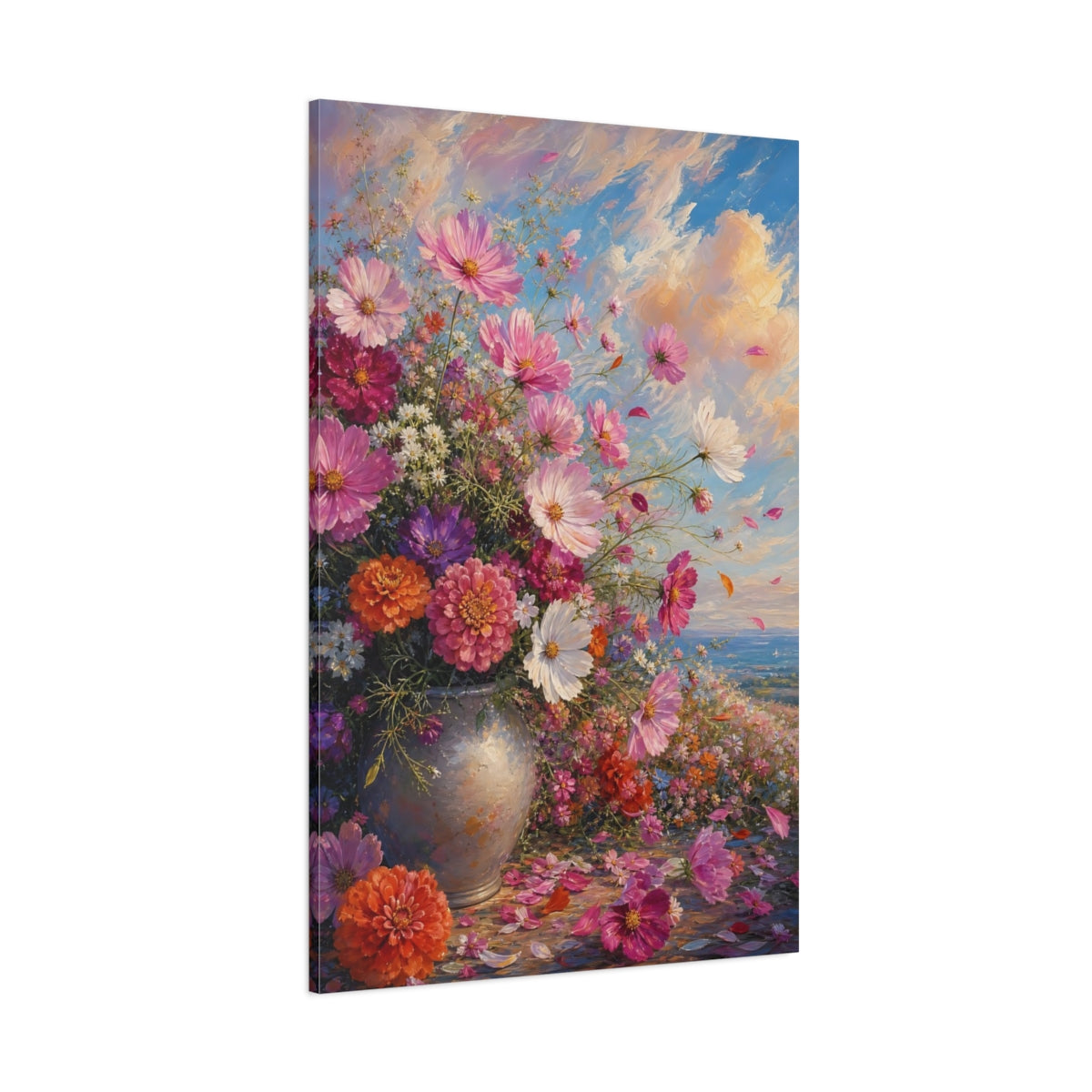 Side Mockup 1. Floral Flower Bouquet Colorful Floral Vase shown as stretched canvas wall art