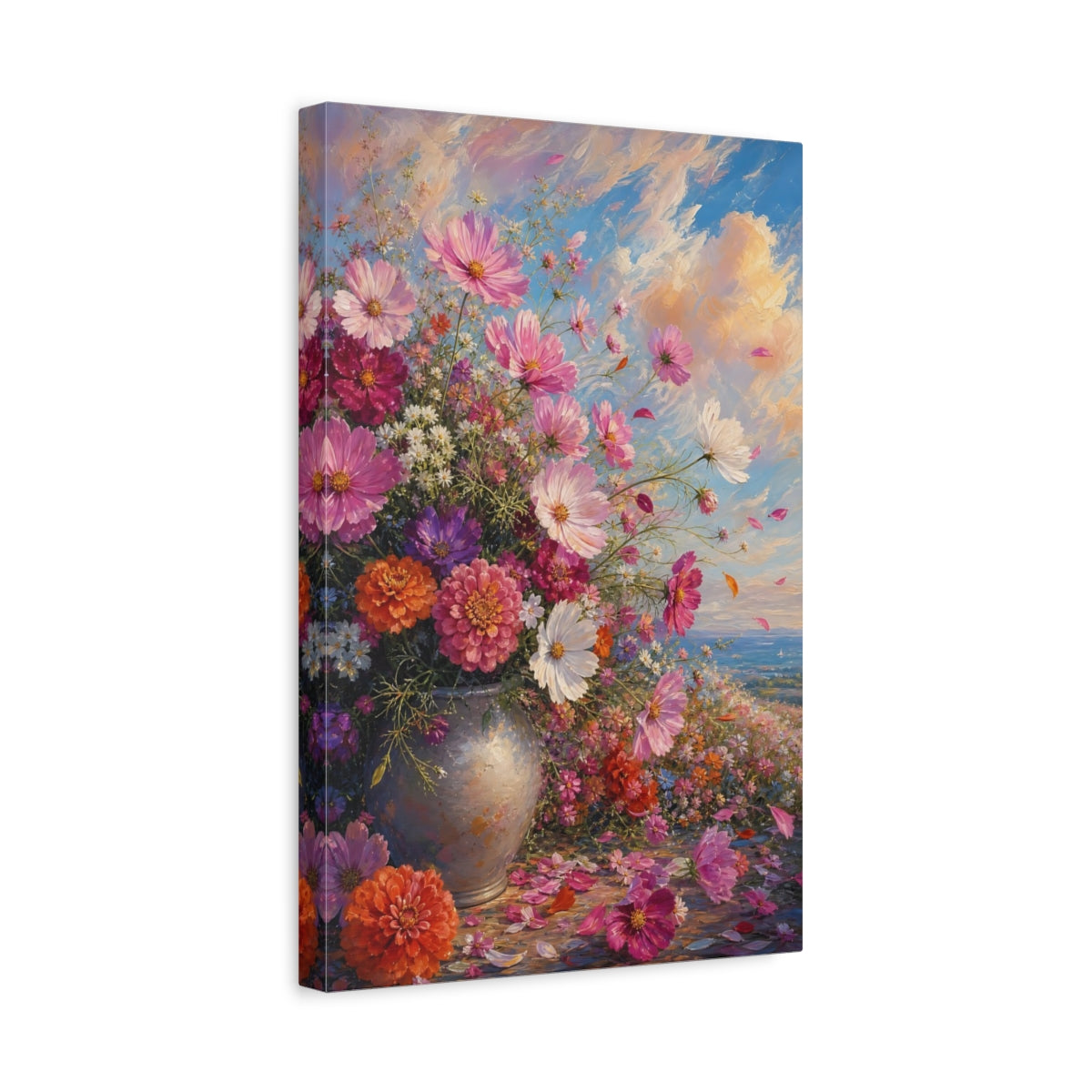 Side Mockup 4. Floral Flower Bouquet Colorful Floral Vase shown as stretched canvas wall art
