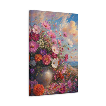 Side Mockup 4. Floral Flower Bouquet Colorful Floral Vase shown as stretched canvas wall art