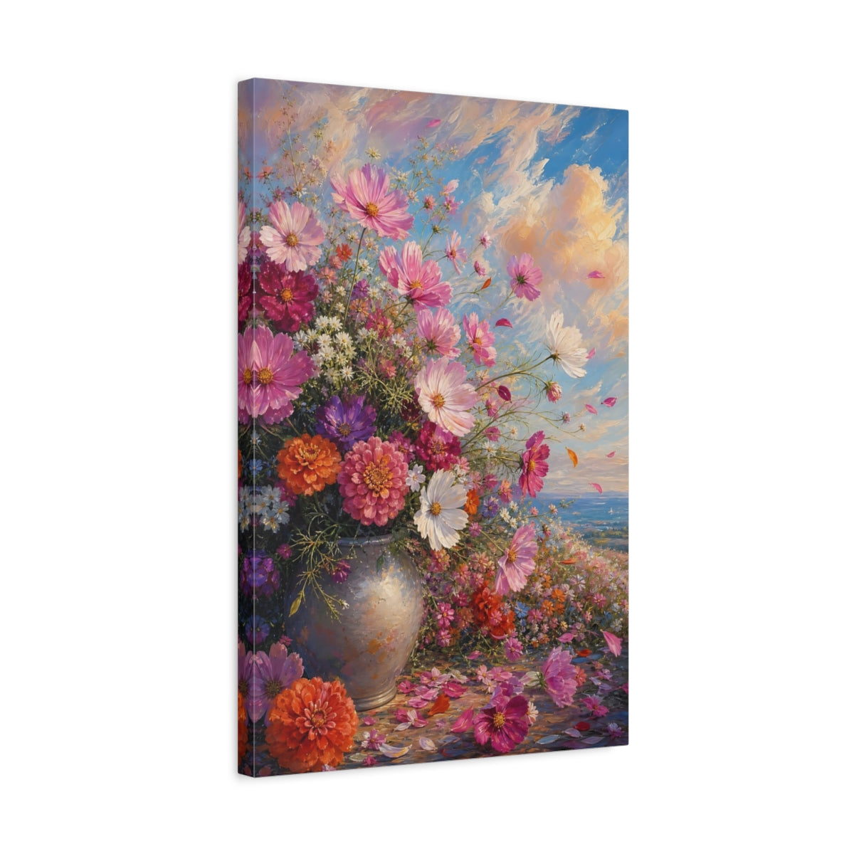 Side Mockup 3. Floral Flower Bouquet Colorful Floral Vase shown as stretched canvas wall art