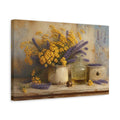 Side Mockup 4. Floral Flower Bouquet Lavender Yellow Flowers shown as stretched canvas wall art