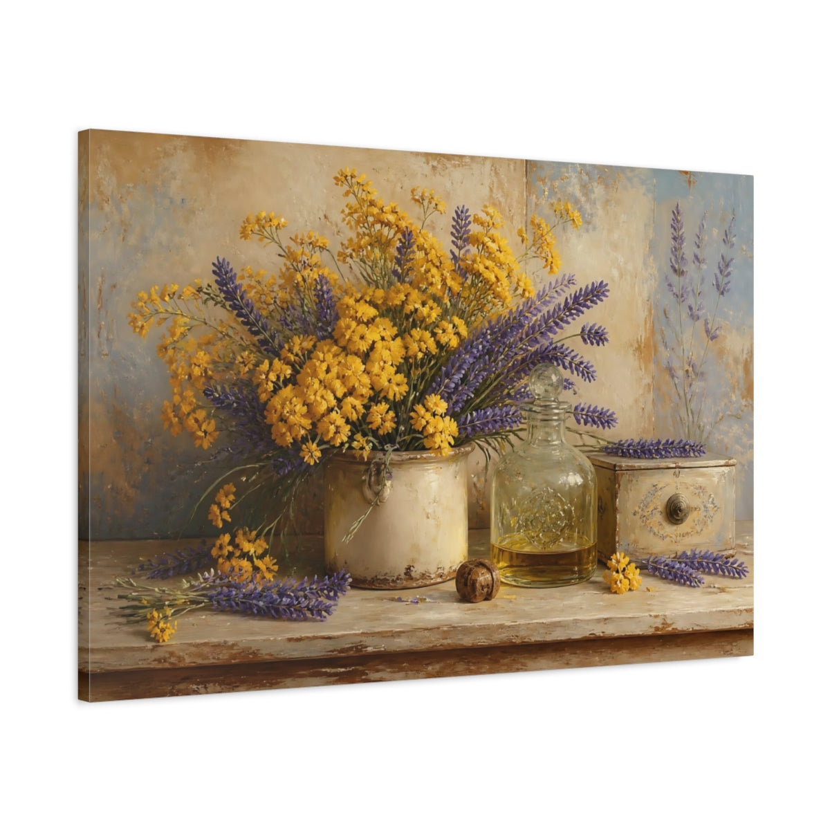 Main Mockup. Floral Flower Bouquet Lavender Yellow Flowers shown as stretched canvas wall art