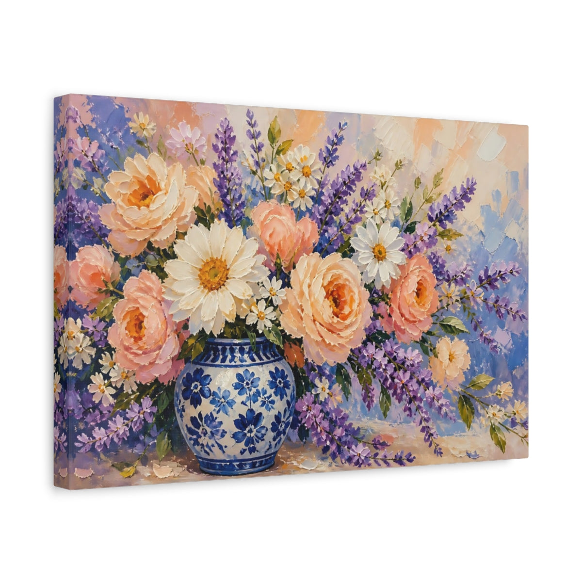 Side Mockup 4. Floral Flower Bouquet Pastel Floral Bouquet shown as stretched canvas wall art