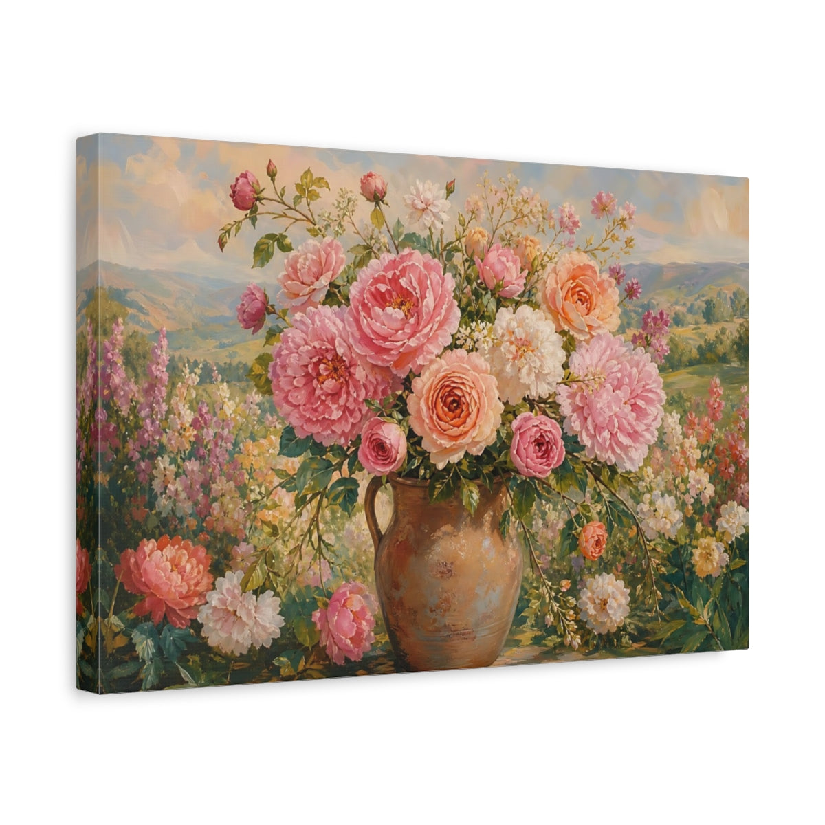 Side Mockup 4. Floral Flower Bouquet Pastel Floral shown as stretched canvas wall art