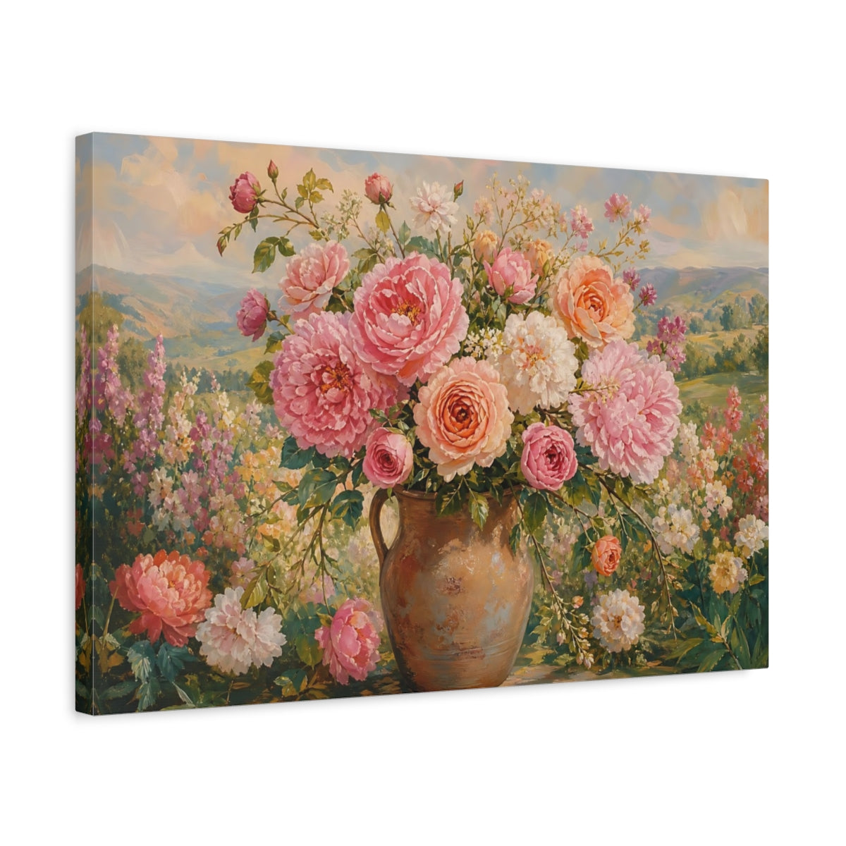 Side Mockup 3. Floral Flower Bouquet Pastel Floral shown as stretched canvas wall art