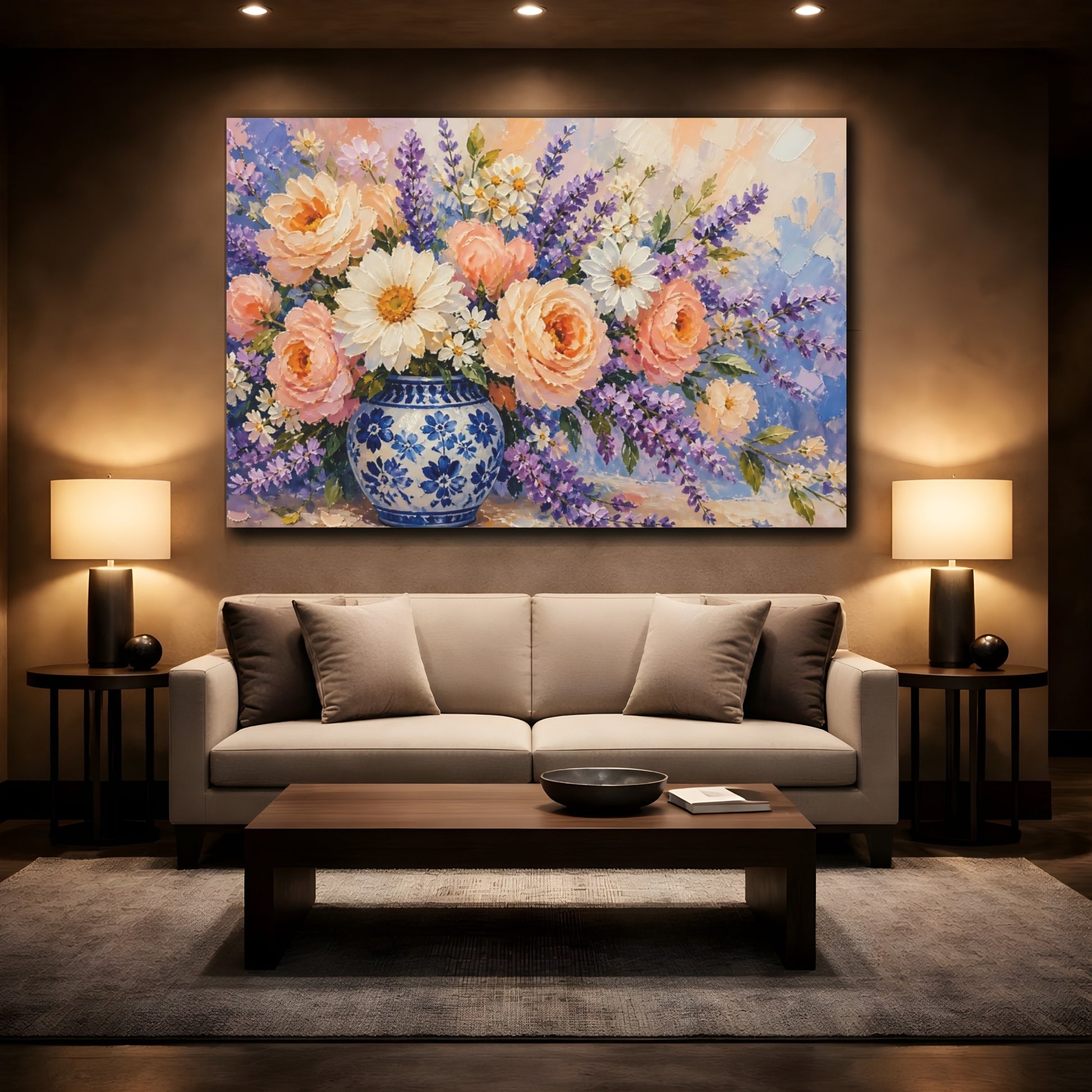 Mockup 2. Floral Flower Bouquet Pastel Floral Bouquet shown as stretched canvas wall art