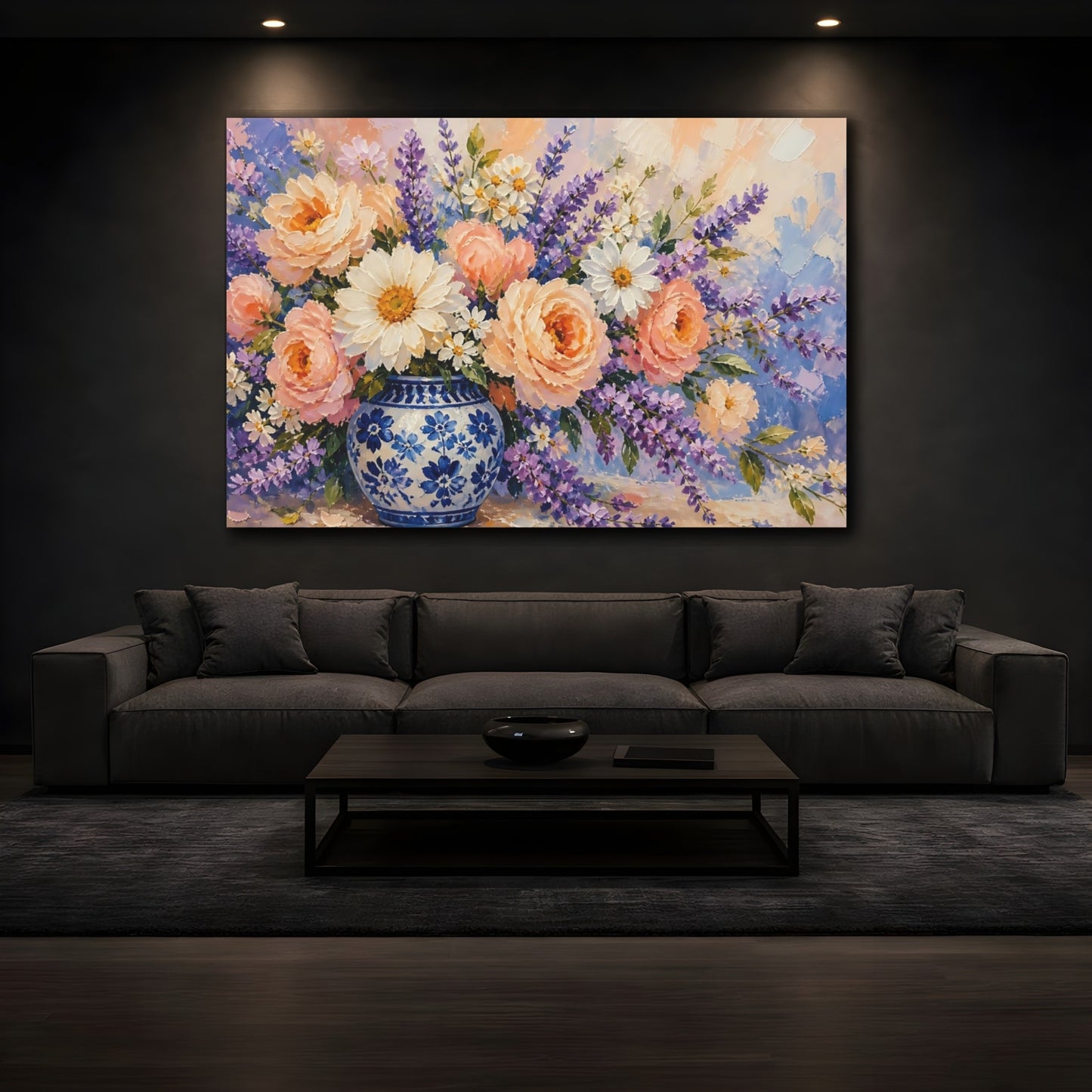 Mockup 3. Floral Flower Bouquet Pastel Floral Bouquet shown as stretched canvas wall art