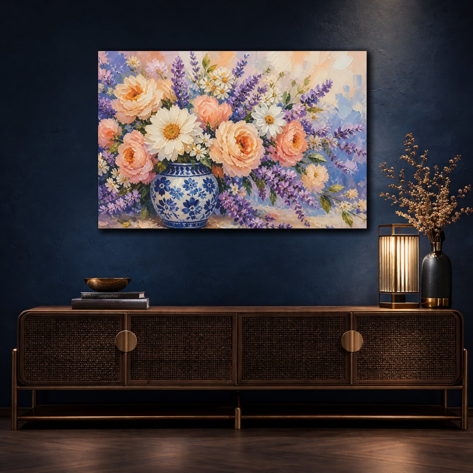 Mockup 4. Floral Flower Bouquet Pastel Floral Bouquet shown as stretched canvas wall art
