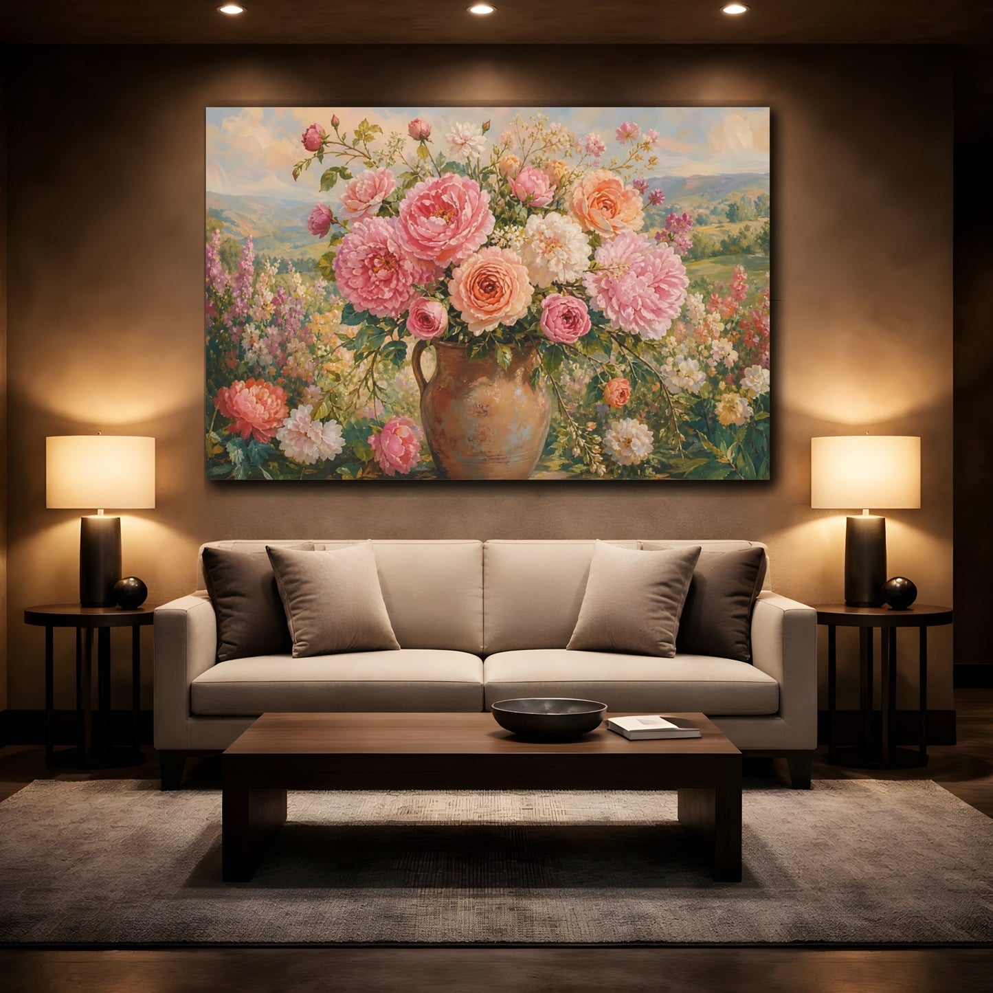 Mockup 2. Floral Flower Bouquet Pastel Floral shown as stretched canvas wall art